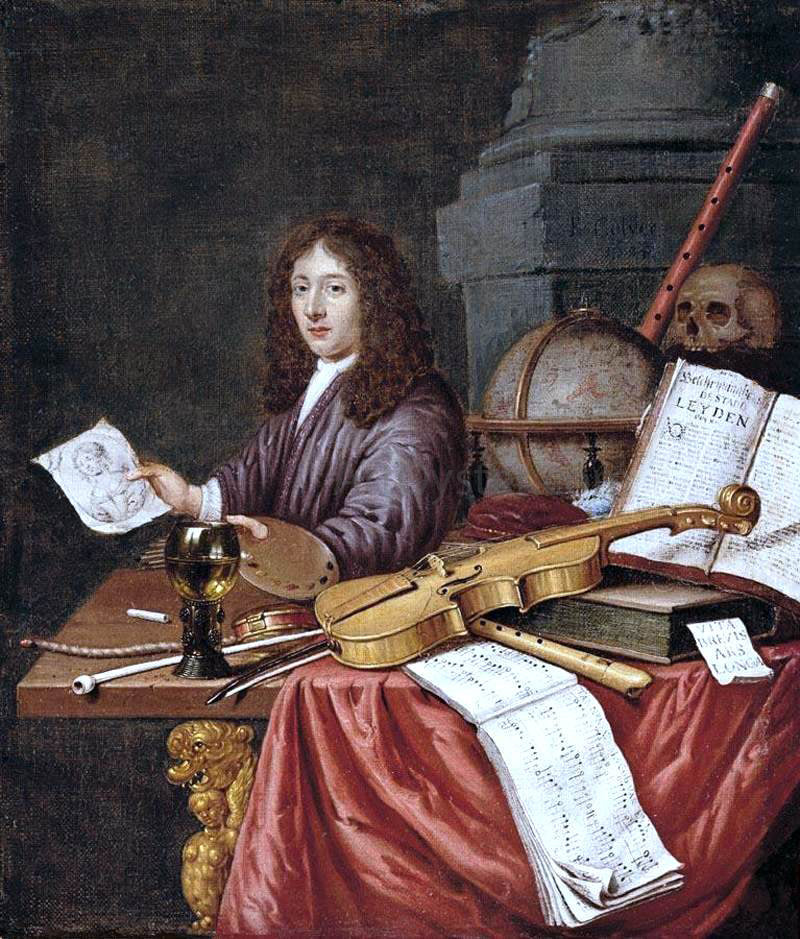 Edwart Collier Self-Portrait with a Vanitas Still- Life - Canvas Print