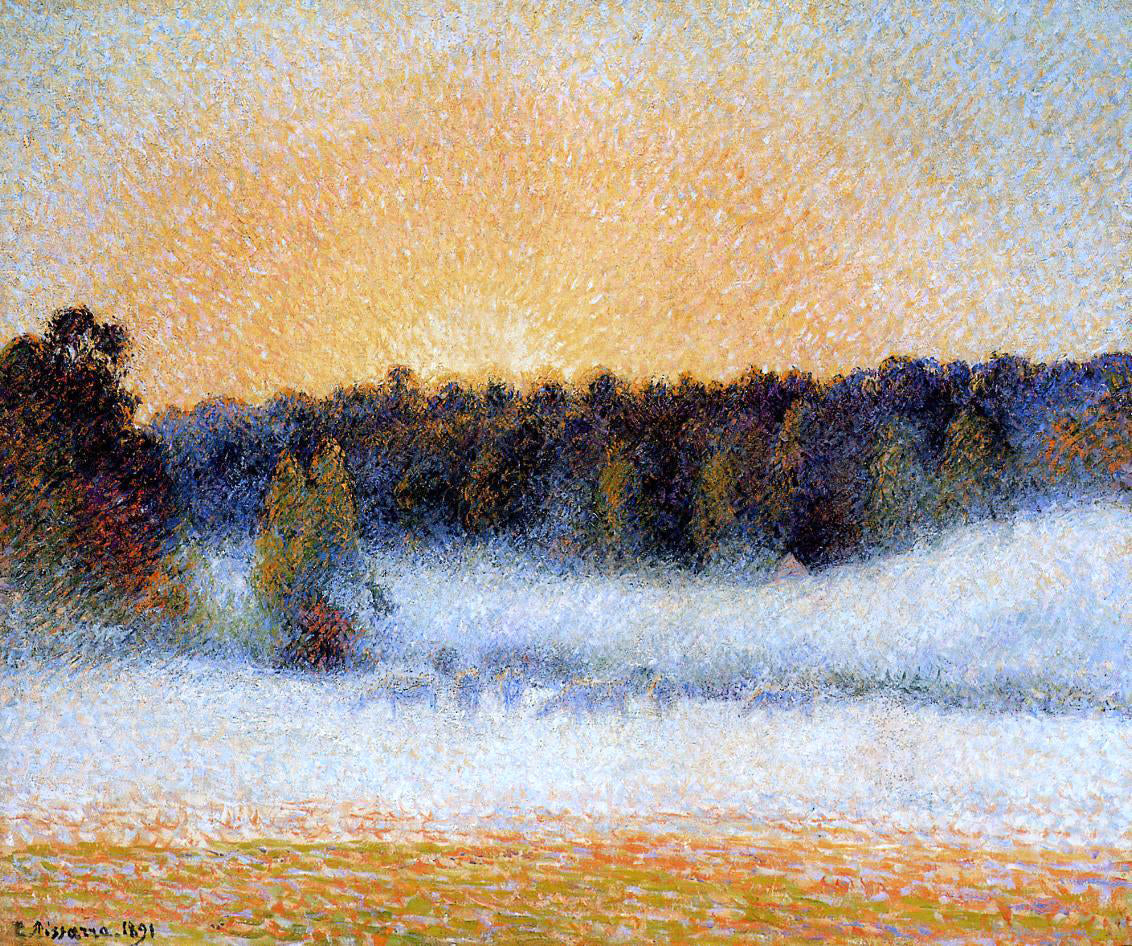 Camille Pissarro Setting Sun and Fog, Eragny - Canvas Print