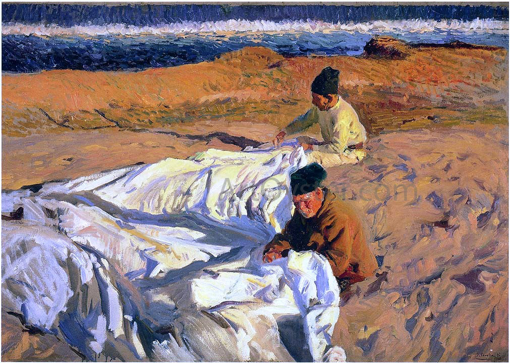 Joaquin Sorolla Y Bastida Sewing the Sail - Canvas Print