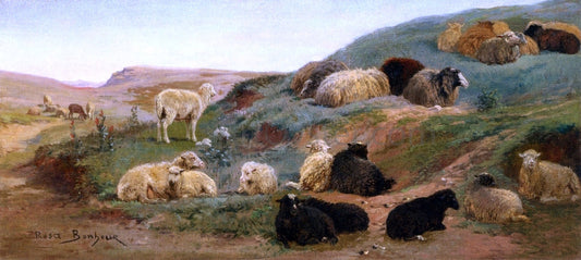 Rosa Bonheur Sheep in a Mountainous Landscape - Canvas Print