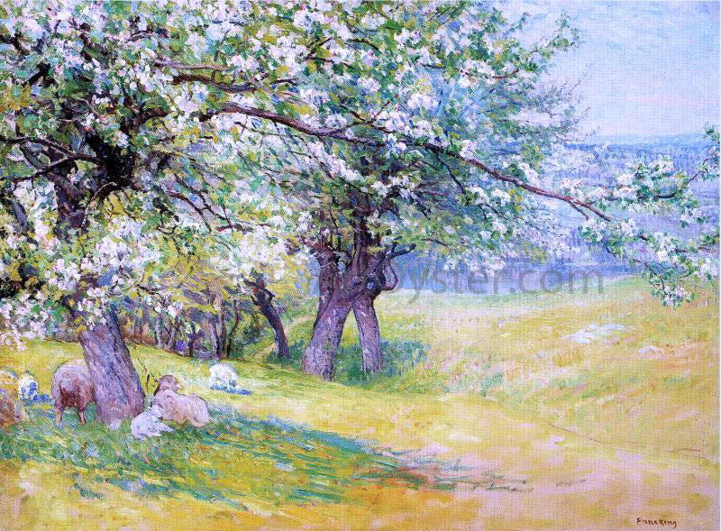 John Joseph Enneking Sheep Under the Apple Blossoms - Canvas Print