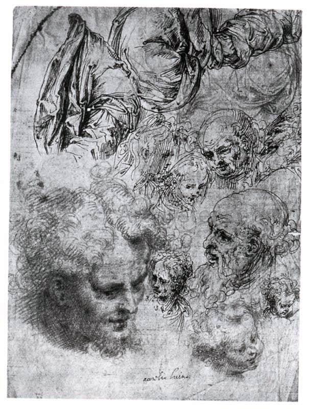 Aurelio Luini Sheet of Studies of Figures and Heads - Canvas Print