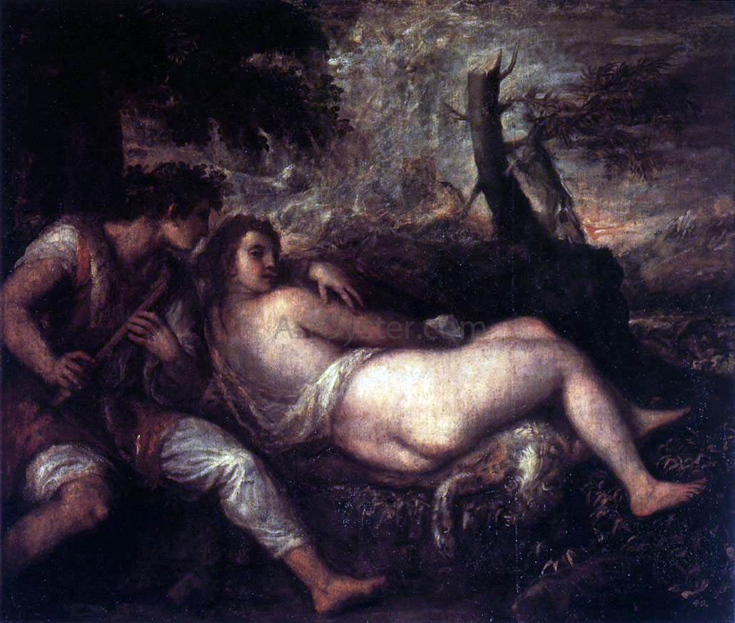 Titian Shepherd and Nymph - Canvas Print