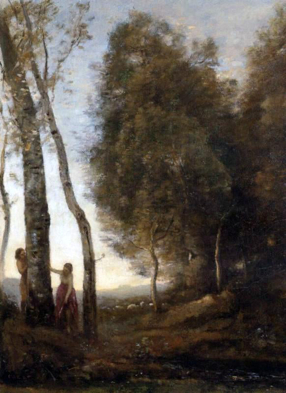 Jean-Baptiste-Camille Corot Shepherd and Shepherdess at Play - Canvas Print