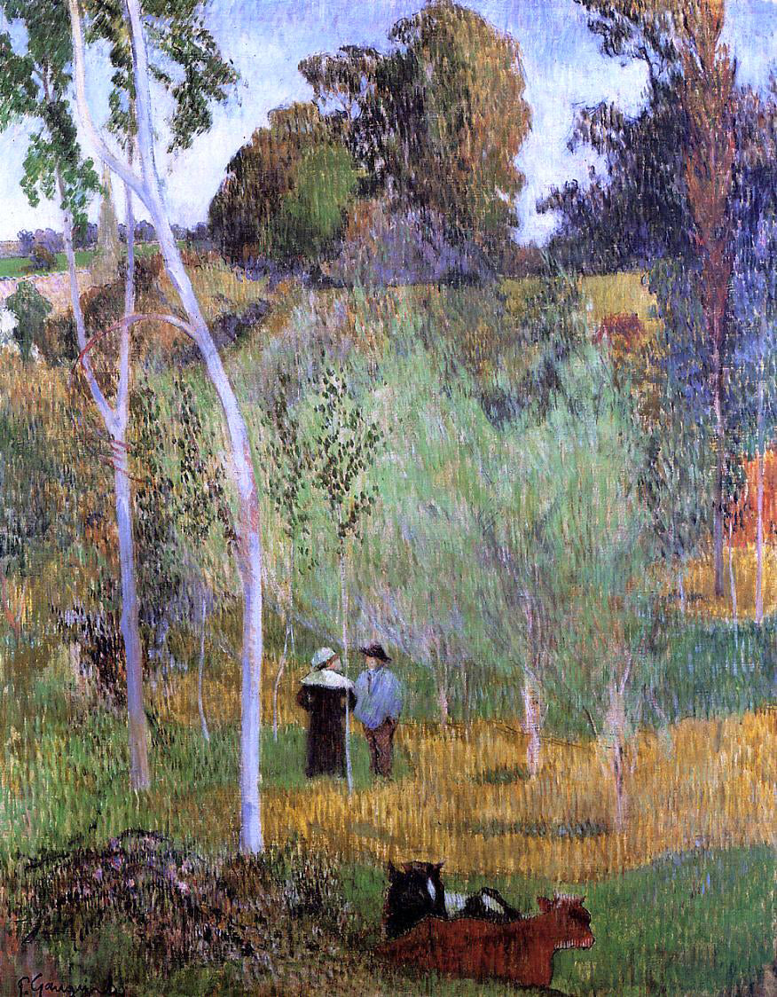 Paul Gauguin Shepherd and Shepherdess in a Meadow - Canvas Print