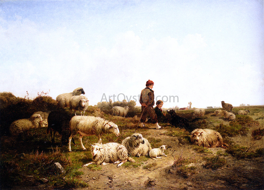 Cornelis Van Leemputten Shepherd Boys With Their Flock - Canvas Print