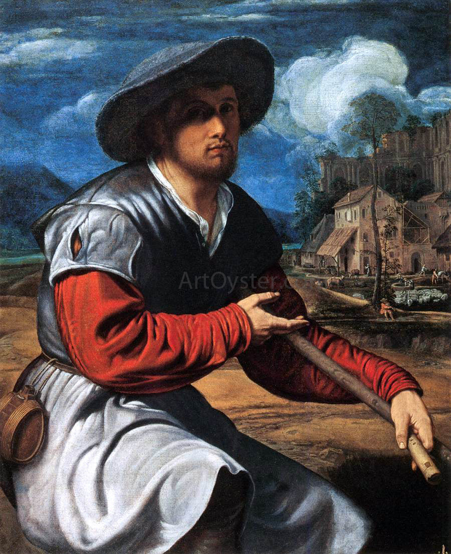 Giovanni Girolamo Savoldo Shepherd with a Flute - Canvas Print
