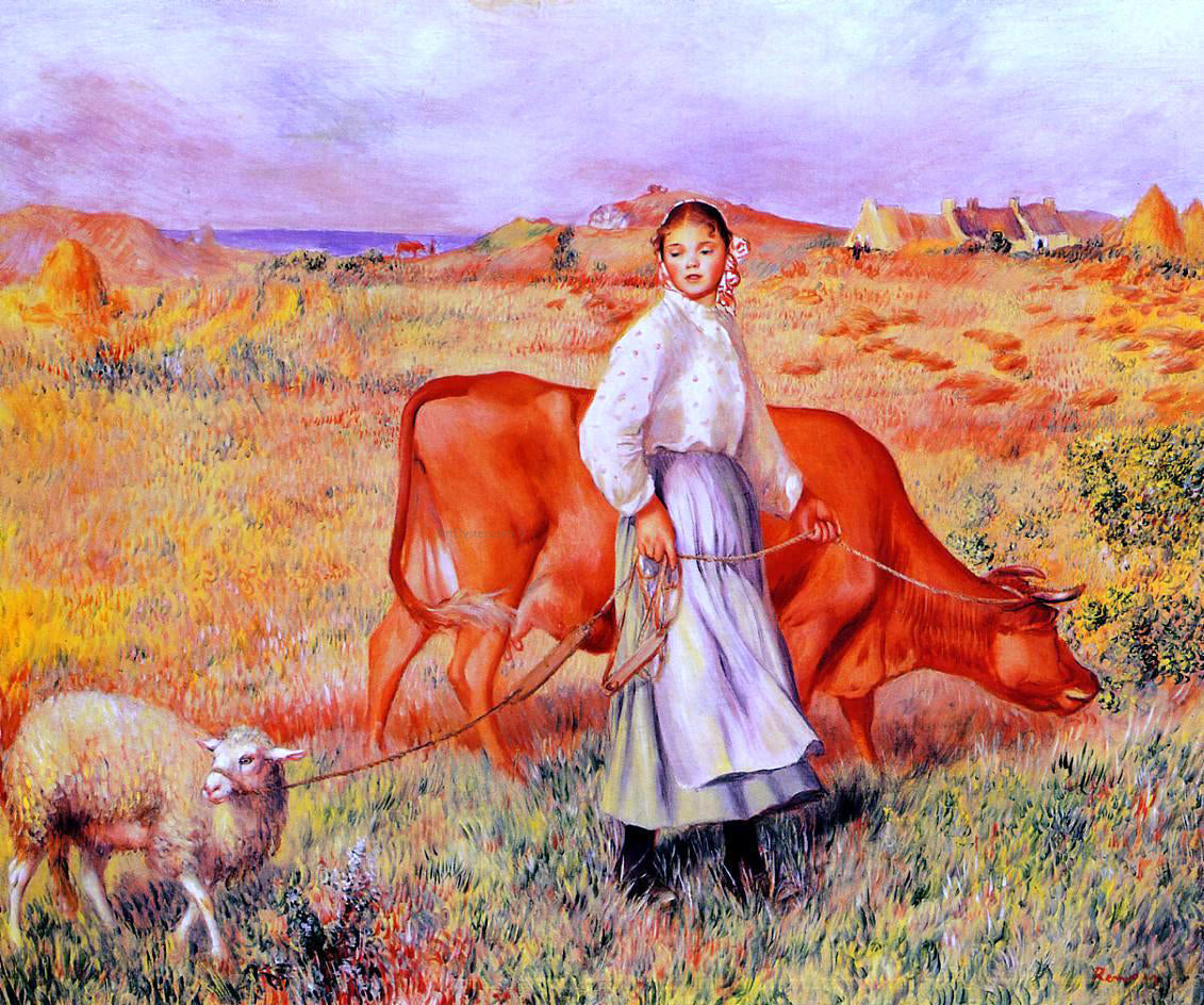 Pierre Auguste Renoir Shepherdess, Cow and Ewe - Canvas Print