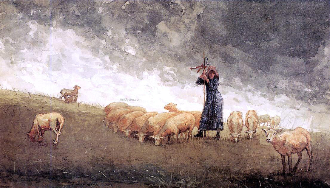 Winslow Homer Shepherdess Tending Sheep - Canvas Print