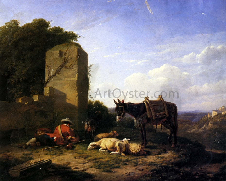 Eugene Verboeckhoven Shepherd's Rest - Canvas Print