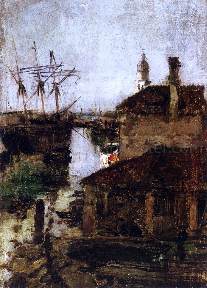 John Twachtman Ship and Dock, Venice - Canvas Print