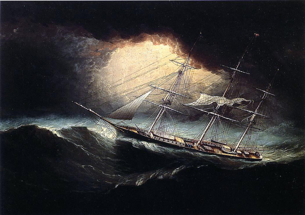 James E Buttersworth A Ship in a Storm - Canvas Print