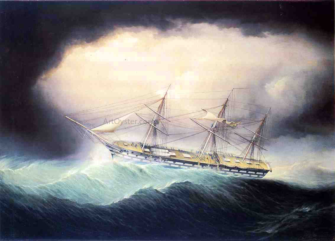 James E Buttersworth A Ship of the Line USS Ohio - Canvas Print