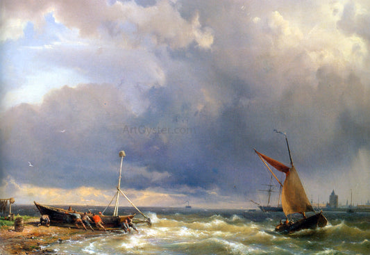 The Elder Hermanus Koekkoek Shipping in a Stiff Breeze near Enkhuizen - Canvas Print