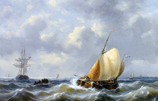 George Willem Opdenhoff Shipping in Choppy Seas - Canvas Print