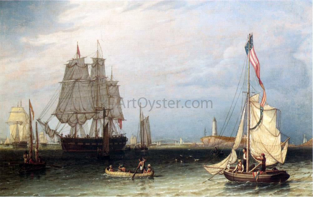 Robert Salmon Shipping Scene at Boston Light - Canvas Print