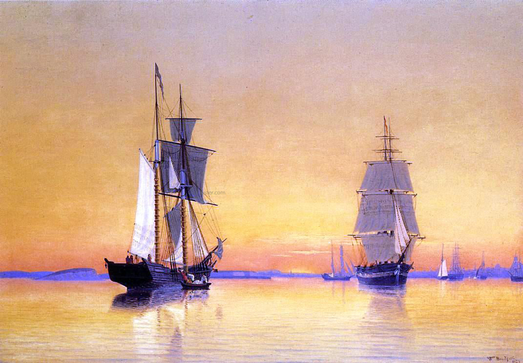 William Bradford Ships in Boston Harbor at Twilight - Canvas Print