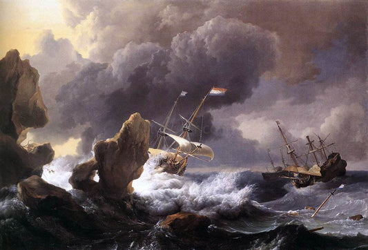 Ludolf Backhuysen A Ship in Distress off a Rocky Coast - Canvas Print