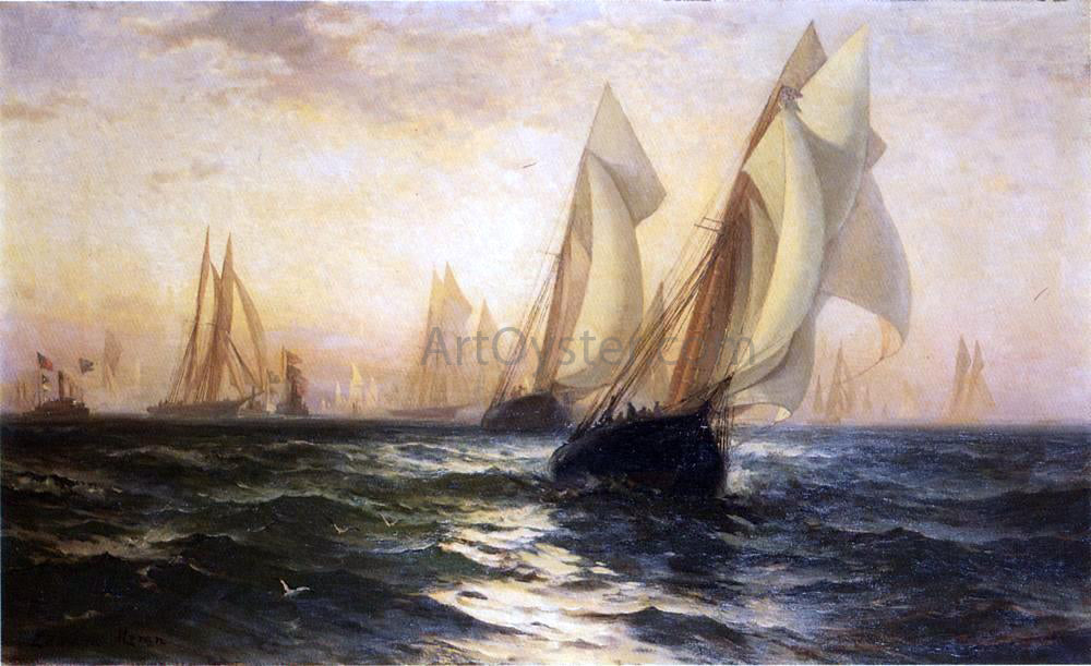 Edward Moran Ships in Harbor - Canvas Print