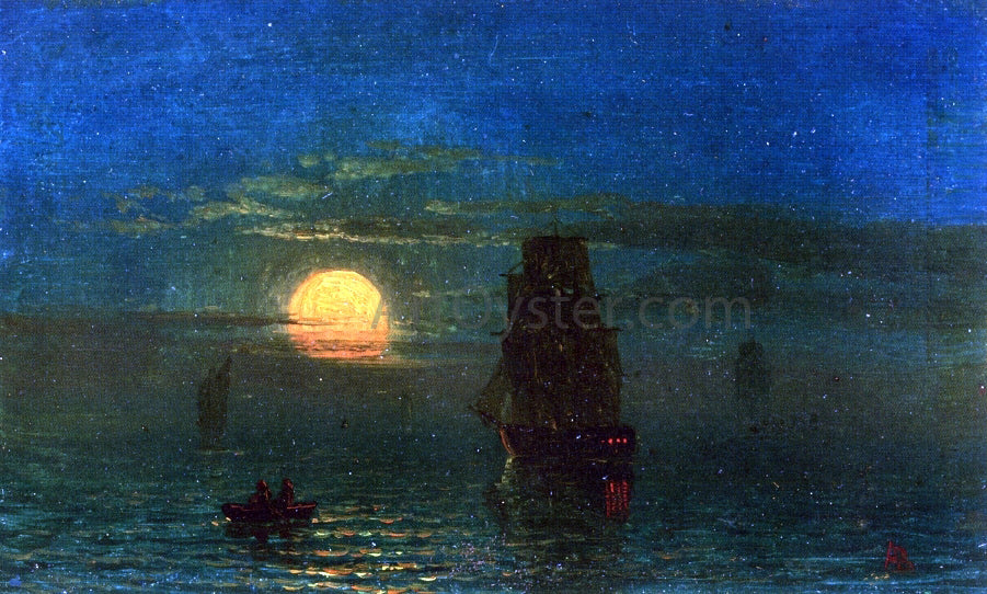 Albert Bierstadt Ships in Moonlight - Canvas Print