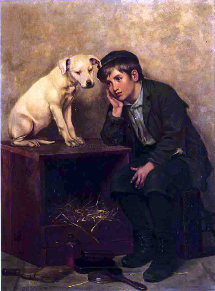 John George Brown Shoeshine Boy with His Dog - Canvas Print