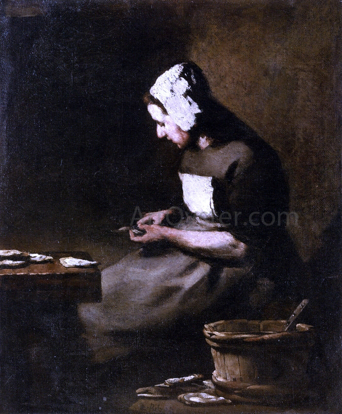 Theodule Ribot Shucking Oysters - Canvas Print