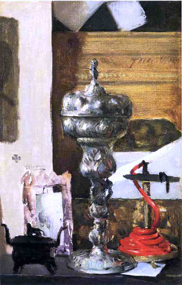 Julian Alden Weir Silver Chalice, Japanese Bronze and Red Tapir - Canvas Print