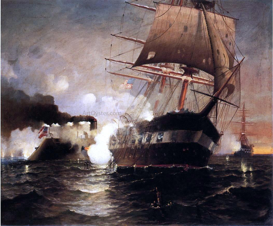 Edward Moran Sinking of the "Cumberland" by the "Merrimack" - Canvas Print