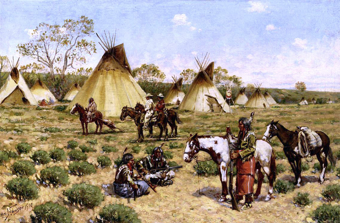 John Hauser A Sioux Encampment, Porcupine - Canvas Print