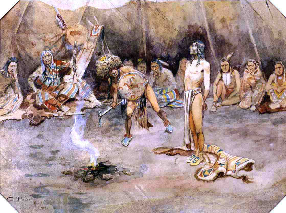 Charles Marion Russell Sioux Torturing a Blackfoot Brave - Canvas Print