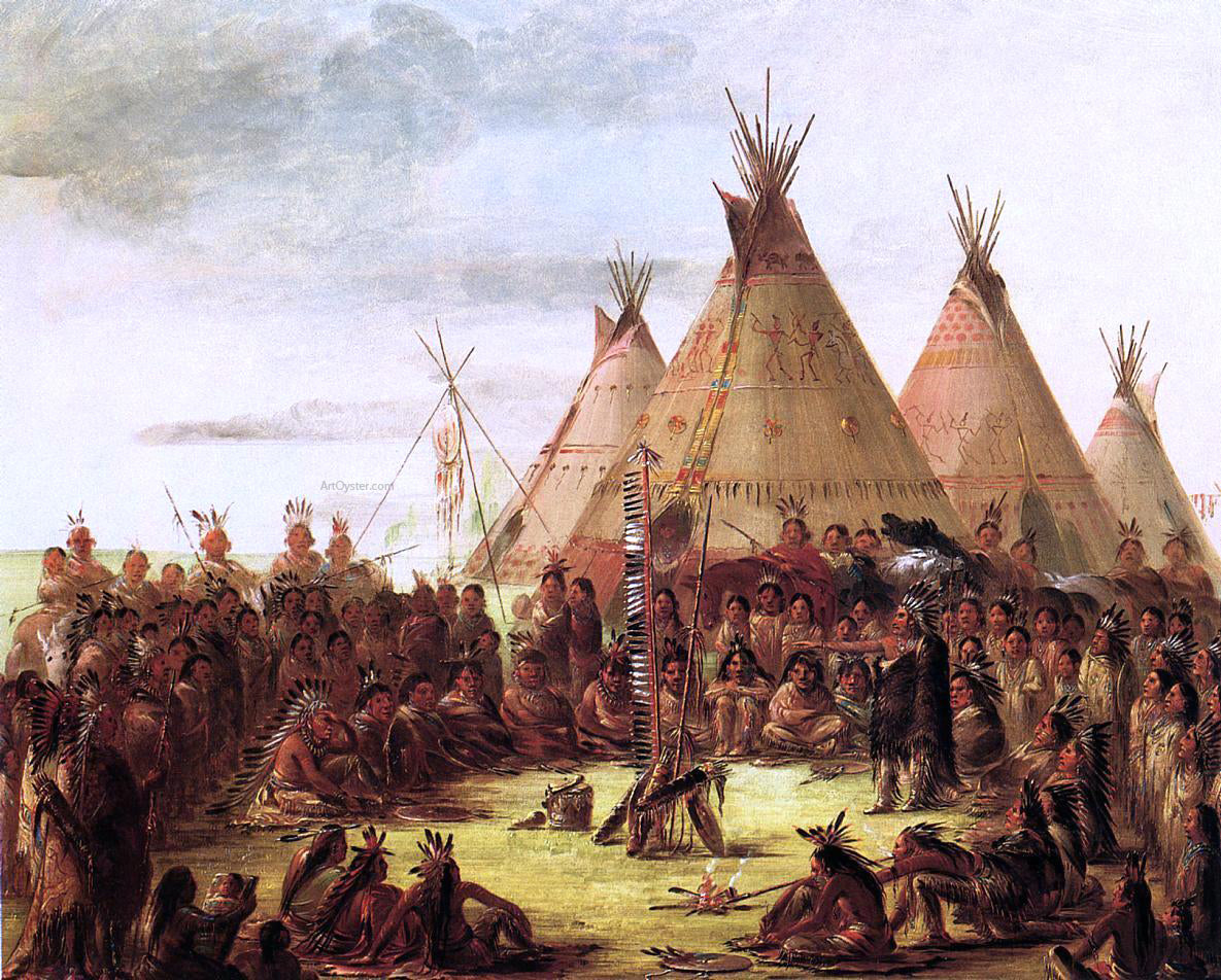 George Catlin Sioux War Council - Canvas Print
