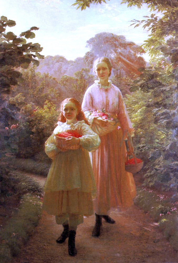 Ole Henrik Olrik Sisters Gathering Raspberries And Roses, Summer - Canvas Print