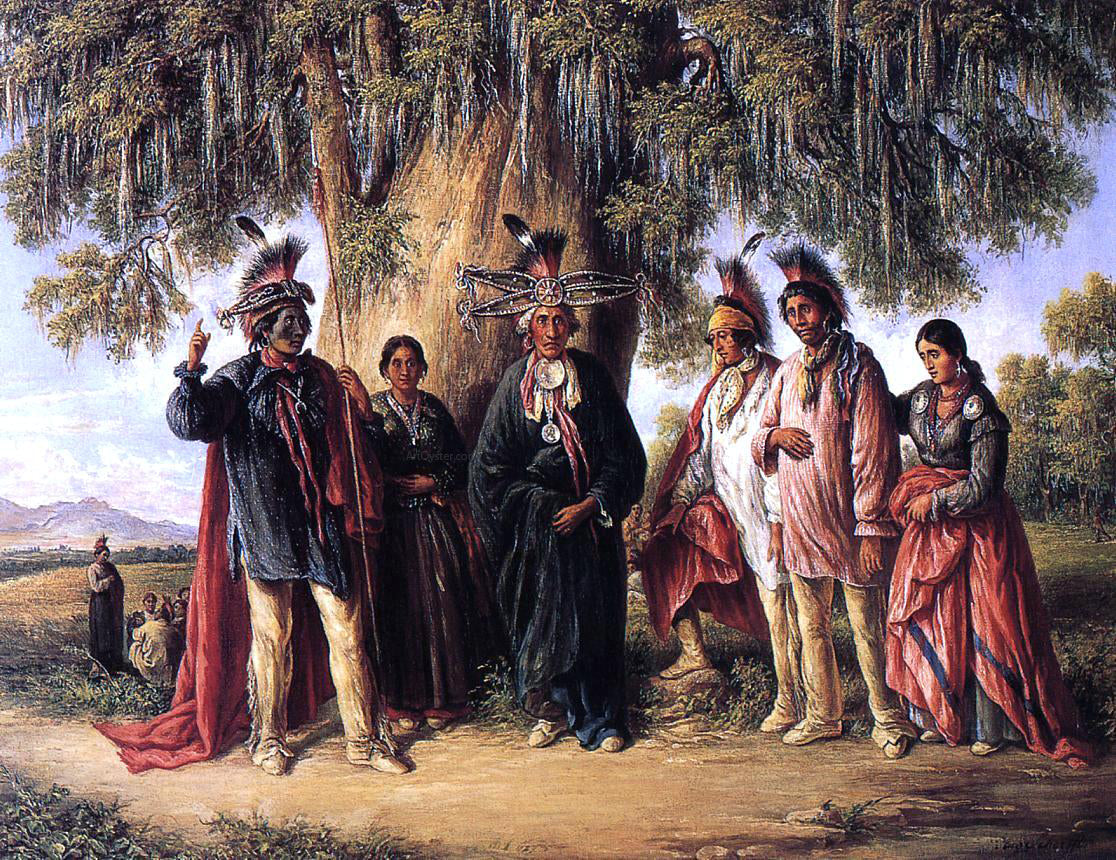 August Schoefft Six Kickapoo Indians, Chief and Family - Canvas Print