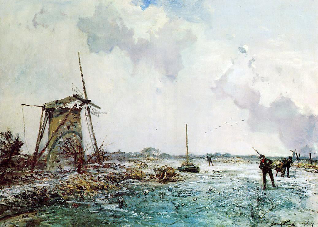 Johan Barthold Jongkind Skaters in Holland - Canvas Print