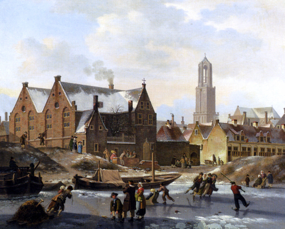 Jan Hendrik Verheijen Skaters on a Frozen Canal - Canvas Print