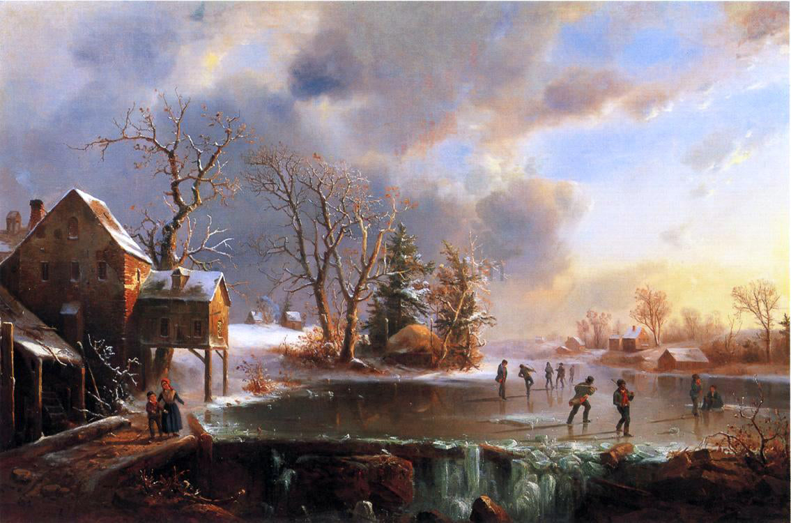 Marie-Francois-Regis Gignoux Skaters on a Frozen Pond - Canvas Print
