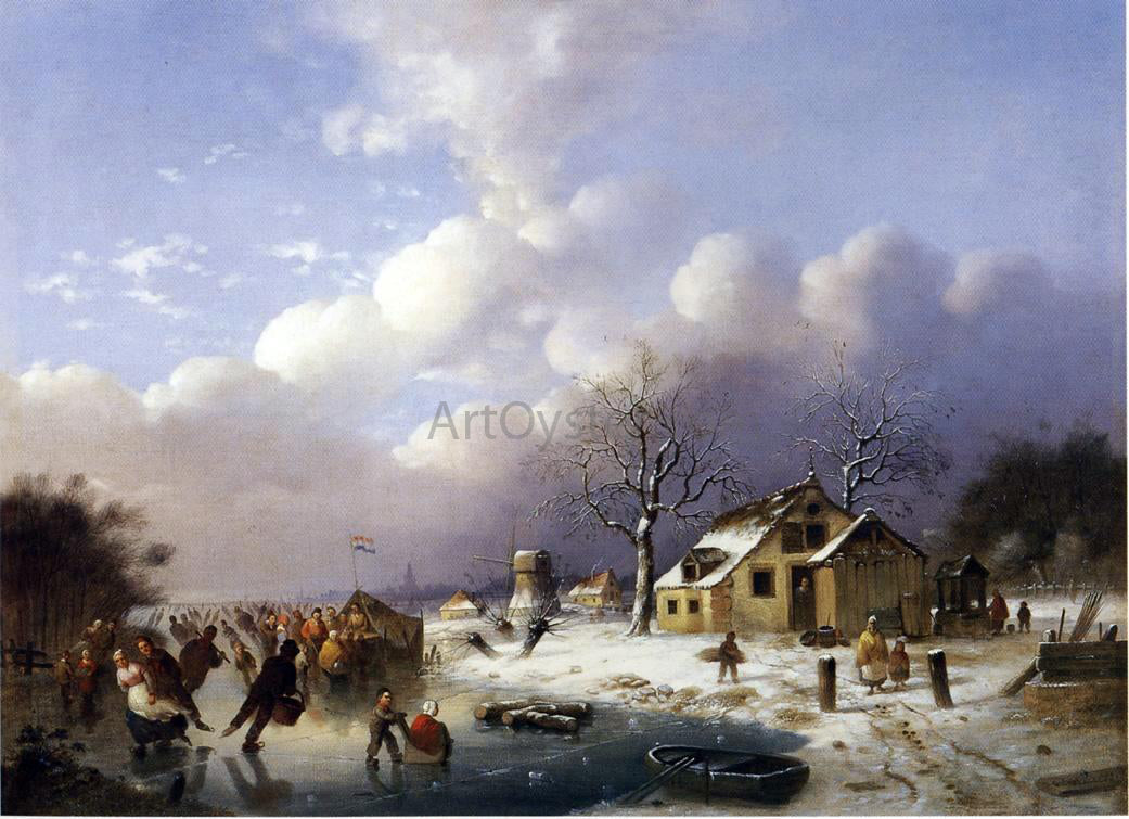 Johann Mongles Culverhouse Skating Scene in Holland - Canvas Print