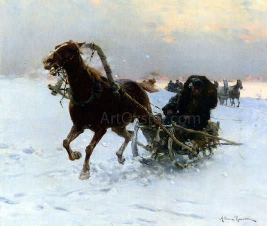 Alfred Von Wierusz-Kowalski Sledding Caravan - Canvas Print