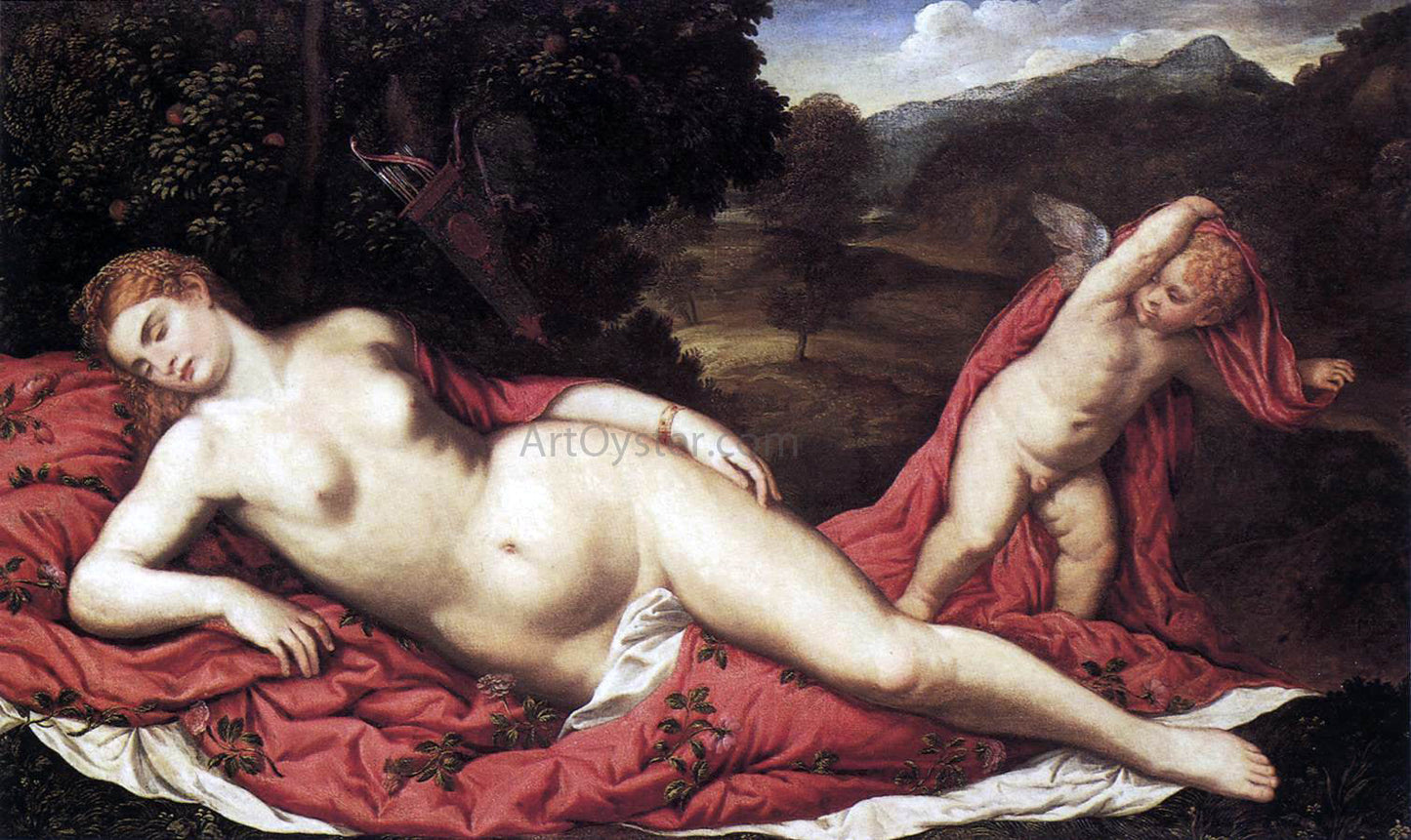 Paris Bordone Sleeping Venus with Cupid - Canvas Print