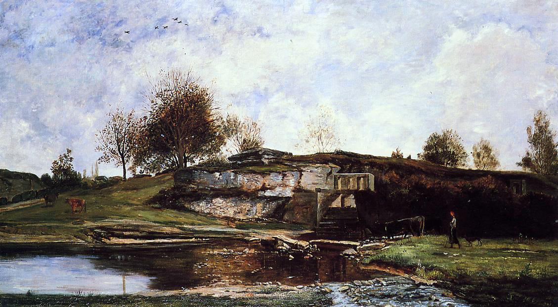 Charles Francois Daubigny Sluice in the Optevoz Valley - Canvas Print
