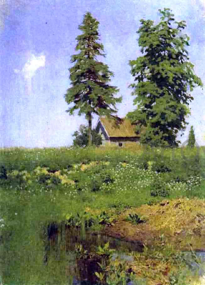Isaac Ilich Levitan Small Hut in a Meadow, Study - Canvas Print