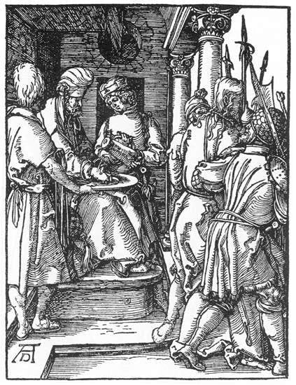 Albrecht Durer Small Passion: 20. Pilate Washing His Hands - Canvas Print