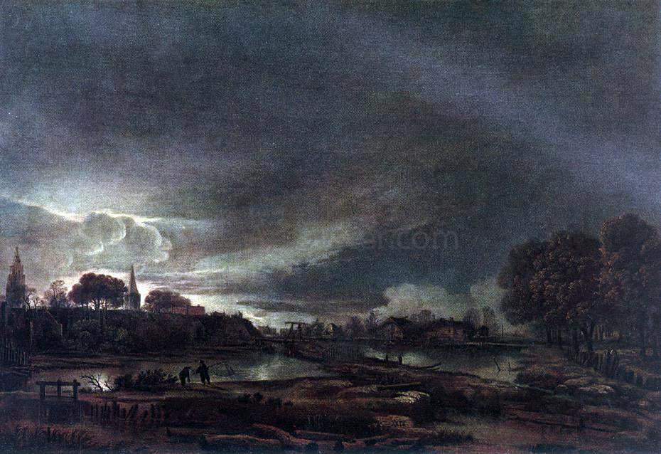 Aert Van der Neer Small Town at Dusk - Canvas Print