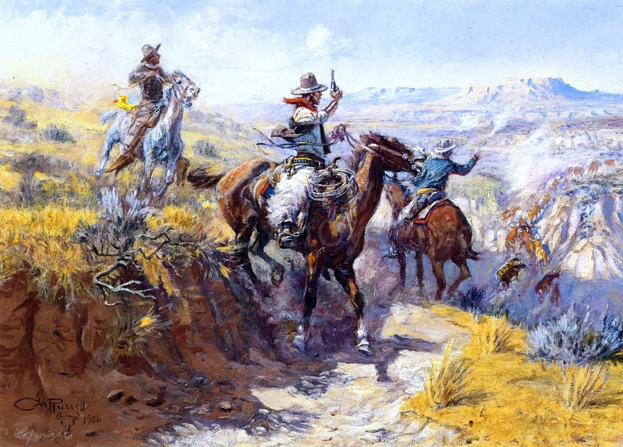 Charles Marion Russell Smoking Them Out - Canvas Print