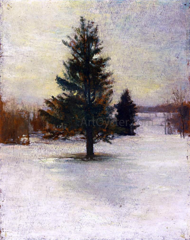 John La Farge Snow, Sketch: Hillside with Cedars, Evening - Canvas Print