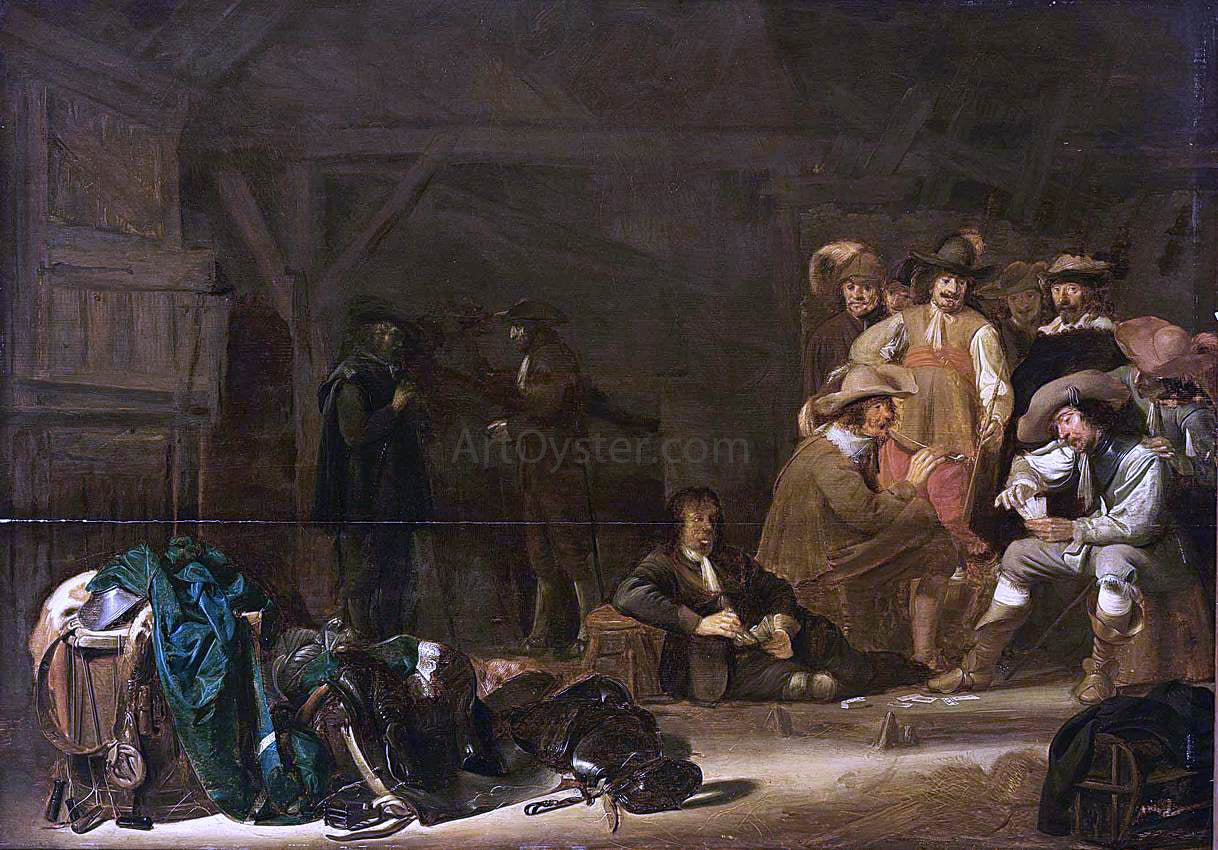 Simon Kick Soldiers in a Barn - Canvas Print