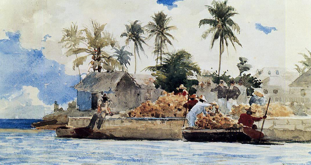 Winslow Homer Sponge Fishing, Nassau - Canvas Print