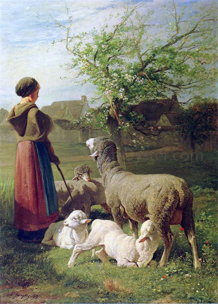 Charles Emile Jacque Springtime (also known as Le Printemps) - Canvas Print