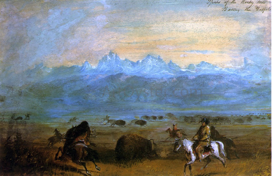 Alfred Jacob Miller Spurs of the Rocky Mountains - Baiting the Buffalo - Canvas Print