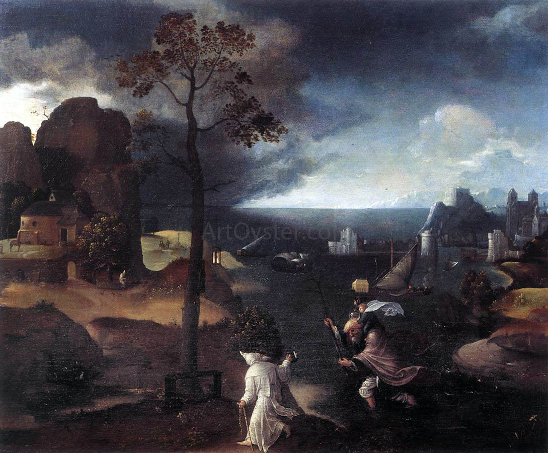 Joachim Patenier St Christopher Bearing the Christ Child - Canvas Print